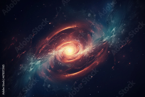 Galactic Swirls of Color and Light. A breathtaking cosmic scene showcases the vibrant and dynamic movement of a galaxy far, far away.