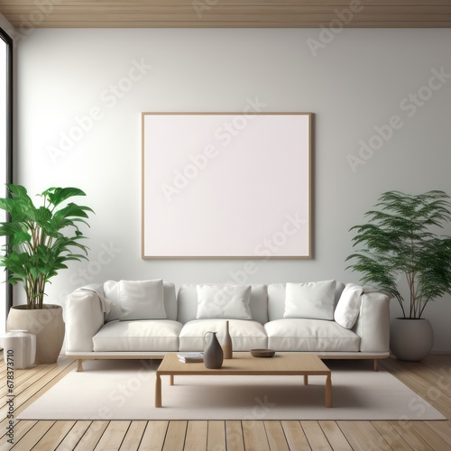 Mockup poster frame close up on wall in home interior background, 3d render. High Image Resolution