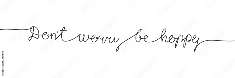 Don't worry be hoppy one line continuous text. Easter minimal text banner. Handwriting calligraphy lettering for Easter holiday. Hand drawn vector art.