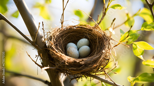 Bird Nest with Eggs on a Tree Branch photo
