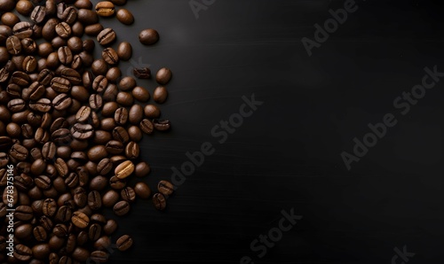 Coffee beans on a dark table with copy space. Generative AI