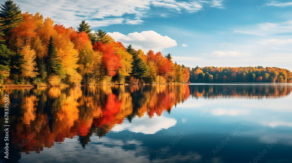 Obraz premium Autumn Landscape With Lake and Trees