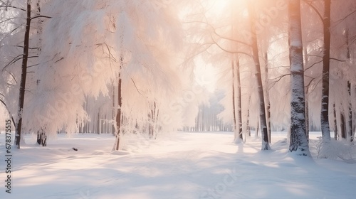Snowy tree forest in a snow sunny day, natural light © yevgeniya131988