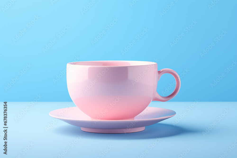 AI Pink cup on a blue background. Pop Art. Place for text AI Pink cup on a blue background. Pop Art. Place for text