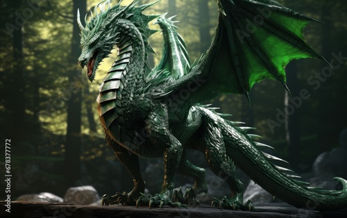 Green dragon in the forest  symbol of the year 2024  AI