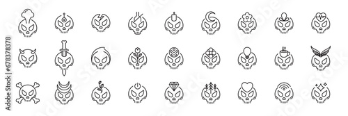 skull head skeleton bone cranium line style minimal icon set collection sign symbol logo design vector illustration