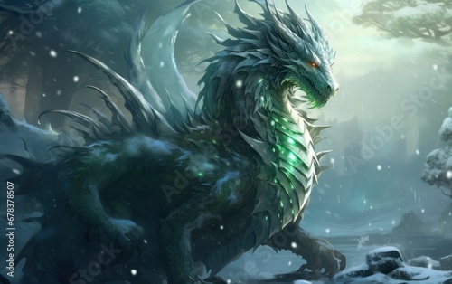 Green dragon in the forest, symbol of the year 2024, AI © Vitalii But