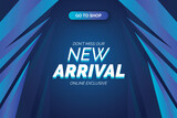new arrival banner template with blue shapes vector design illustration