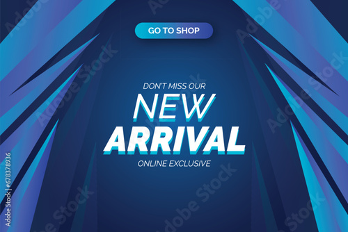 new arrival banner template with blue shapes vector design illustration photo
