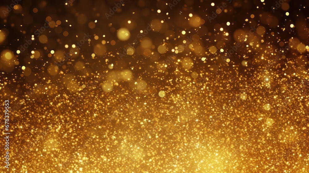 Gold glitter sparkles on a dark background