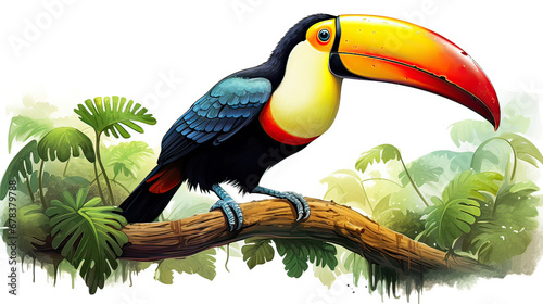 Colorful toucan in the rainforest AI generative