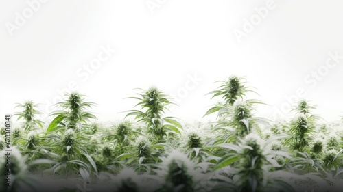 a captivating modern website banner with a minimalist touch, featuring realistic weed buds, hemp on a white background.