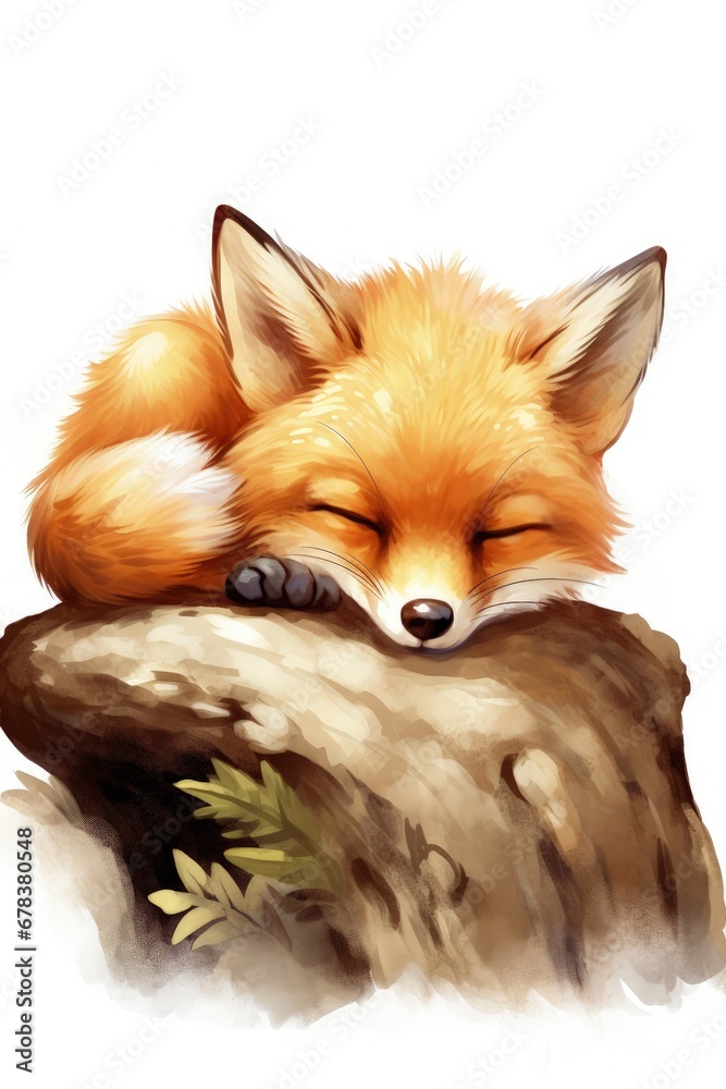 Obraz premium Tranquil Sleeping Fox on Branch