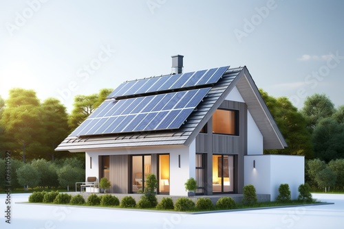concept of solar panel energy on roof house, isolated  © Pekr