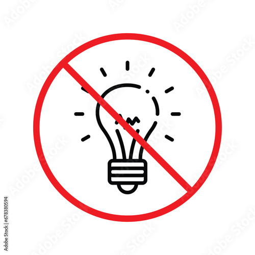 No bulb icon. Forbidden lamp icon. No idea vector sign. Prohibited light vector icon. Warning, caution, attention, restriction flat sign design. Do not turn on light icon label danger ban stop. UX UI