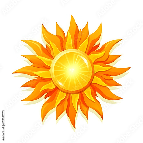 Bright orange sun with rays on a white background.
