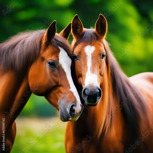 Retrato yegua y caballo en actitud cariñosa 