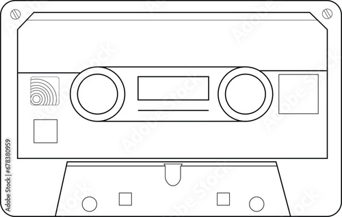 Coloring music cassette/disk. Stereo DJ tape, vintage 90s cassettes tapes and audio tape. antique radio play cassette. coloring vector.