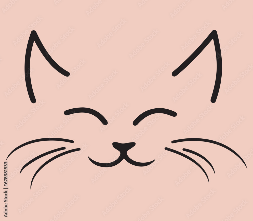 cute Cat Face Drawing,Cat silhouette isolated on Pink Background,print ready,editable,eps cute Cat Face Drawing,Cat silhouette isolated on Pink Background,print ready,editable,eps
