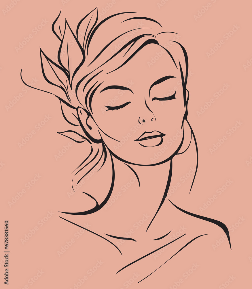 female face silhouette drawn in minimalist style,isolated on pink background,line drawing,eps,wall art female face silhouette drawn in minimalist style,isolated on pink background,line drawing,eps,wall art