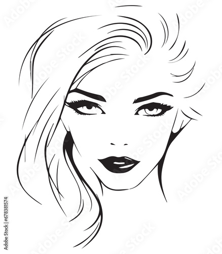 female face vector with minimalist line drawing