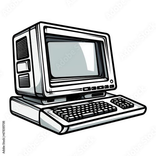 desktop computer pc retro . Clipart PNG image . Transparent background . Cartoon vector style . Generative AI 