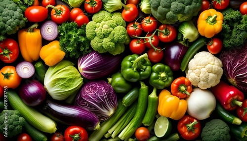 Top view of  vegetables organic  Different vegetables for eating healthy  background of fresh vegetables arranged in a heap.