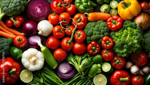 Top view of vegetables organic, Different vegetables for eating healthy, background of fresh vegetables arranged in a heap.