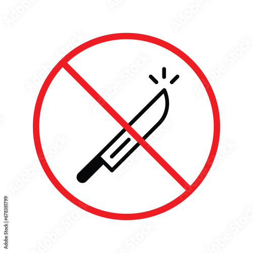 Forbidden knife Prohibited Warning, caution, attention, restriction label danger. DO not use Knife vector icon. Knife flat sign design. No Knife symbol pictogram UX UI