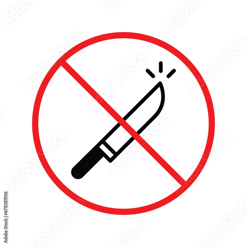 Forbidden knife Prohibited Warning, caution, attention, restriction label danger. DO not use Knife vector icon. Knife flat sign design. No Knife symbol pictogram UX UI