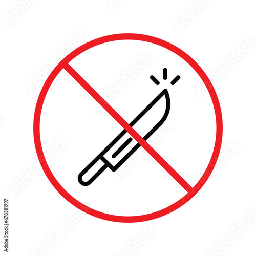 Forbidden knife Prohibited Warning, caution, attention, restriction label danger. DO not use Knife vector icon. Knife flat sign design. No Knife symbol pictogram UX UI