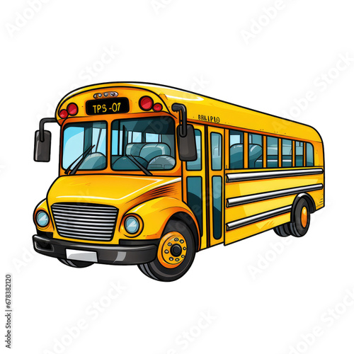 yellow school bus . Clipart PNG image . Transparent background . Cartoon vector style . Generative AI 