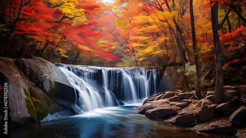 Long Exposure Waterfall, Fall Trees