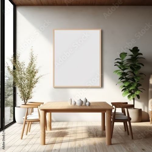 Mockup poster frame close up on wall in home interior background, 3d render. High Image Resolution