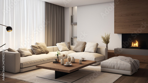 Modern Living Room Interior Design Living Room, Domestic Room Interior of living room. generative ai © Witri