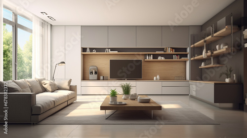 Modern living room interior Indoors  Living Room  Modern  Home Interior  Kitchen. generative ai