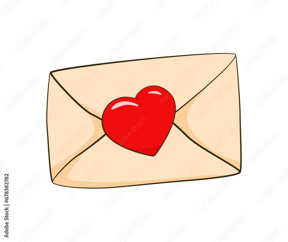 Envelope sealed with heart. Valentine's Day. Cartoon