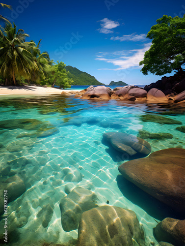 Beautiful tropical island with clear blue ocean water, natural background 