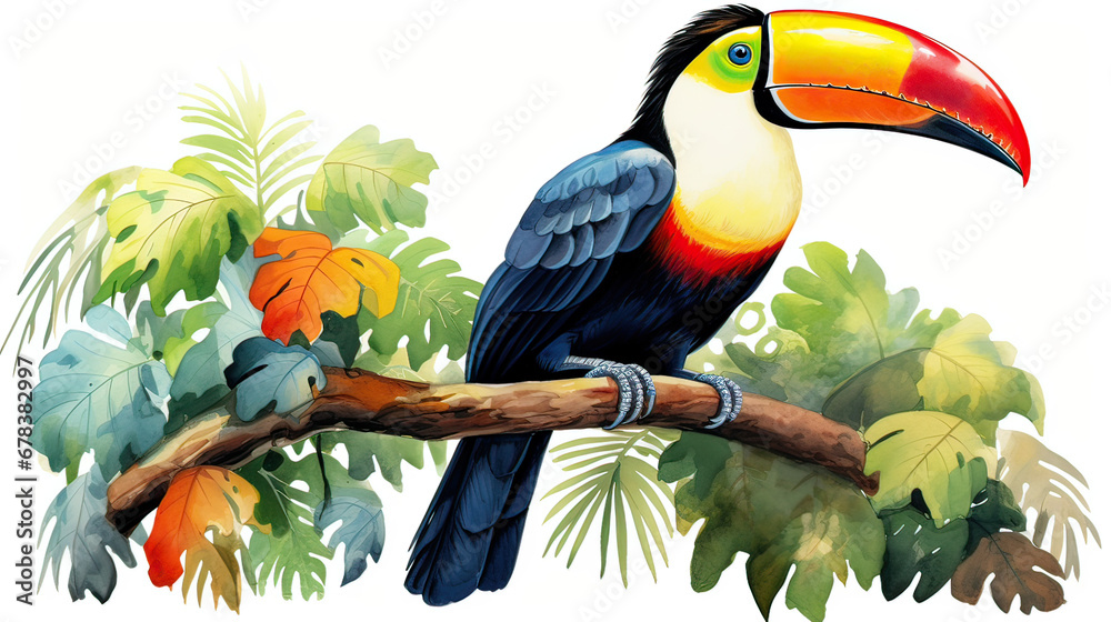 Obraz premium Colorful toucan in the rainforest AI generative