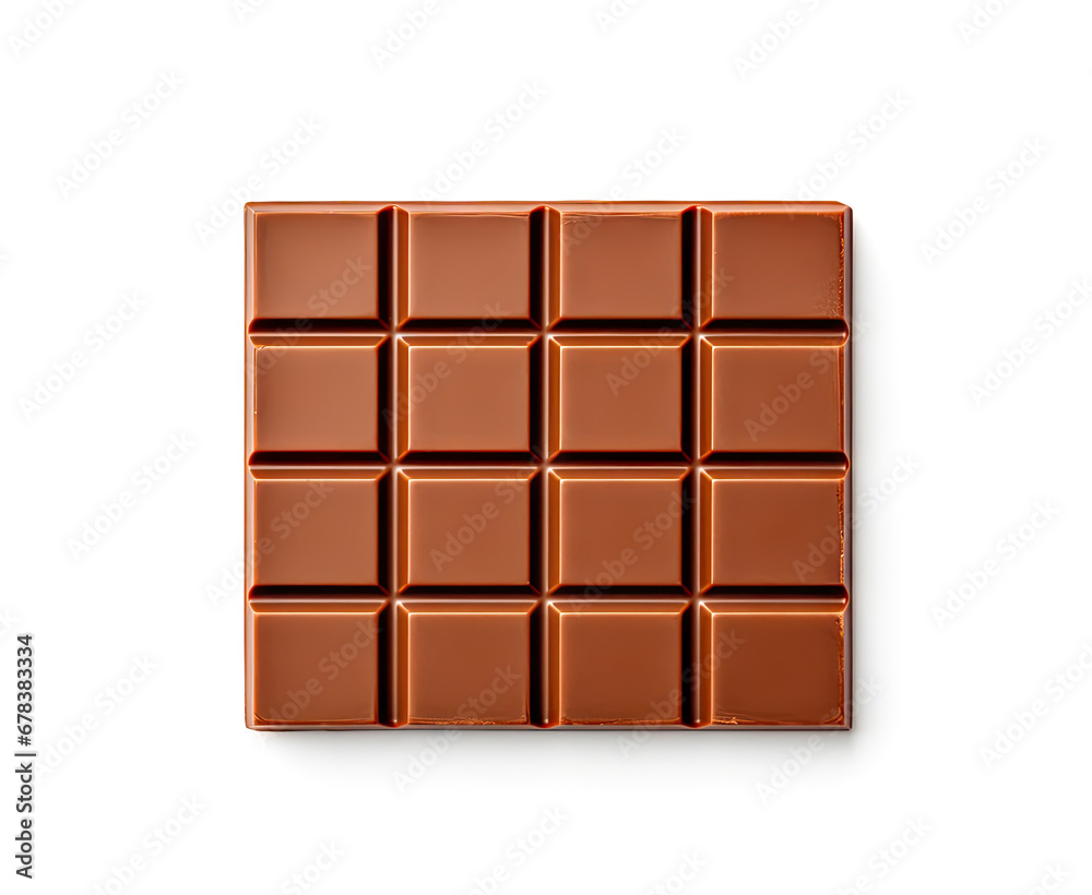 Chocolate Bar Isolated, Whole Chocolate Blok with Square Segments on White Background Chocolate Bar Isolated, Whole Chocolate Blok with Square Segments on White Background