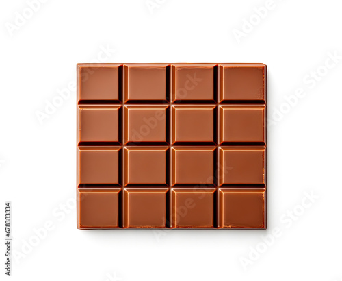 Chocolate Bar Isolated  Whole Chocolate Blok with Square Segments on White Background