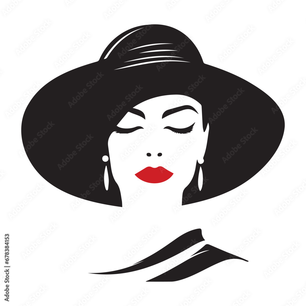 vector illustration of woman with red lips in hat,female head,eps,editable print ready vector illustration of woman with red lips in hat,female head,eps,editable print ready