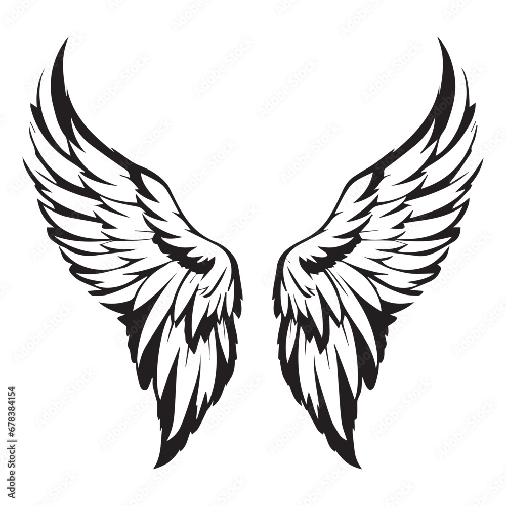 Obraz premium Black and White angel wing vector illustration, print ready editable eps, cricut file, clip art