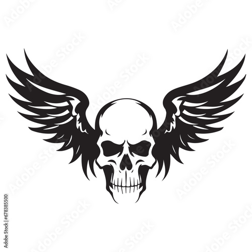 skull vector illustration with wings,for tattoo.print ready,editable,clip art