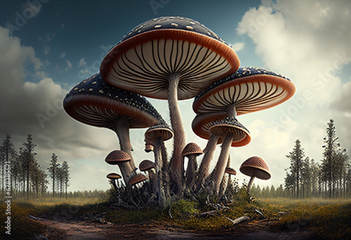 Very tall mushrooms. AI Generated
