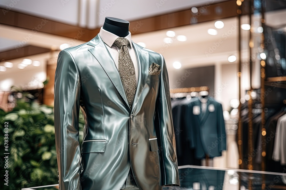 A Classic Suit in chameleon color in a Clothing Store.