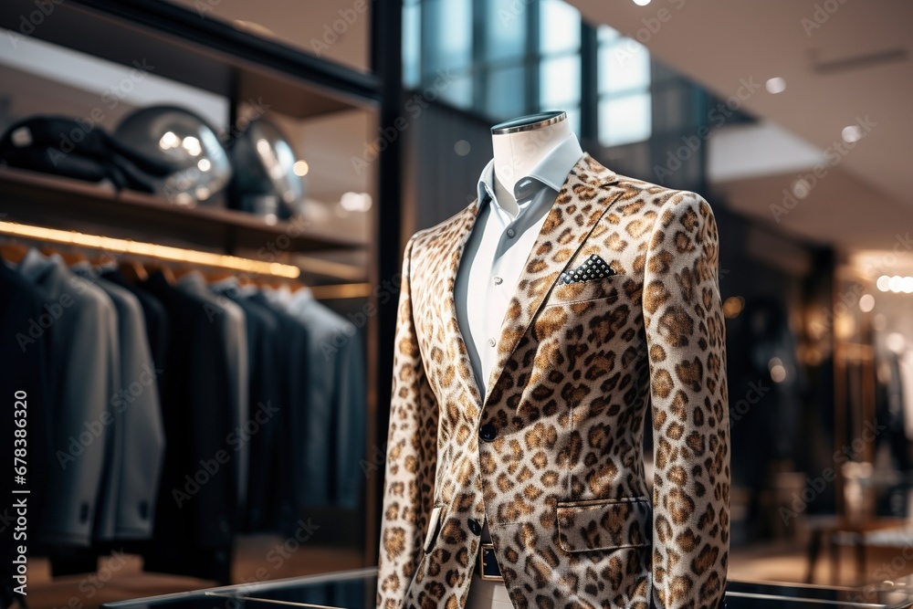 Fototapeta premium A Classic Suit in leopard color in a Clothing Store.
