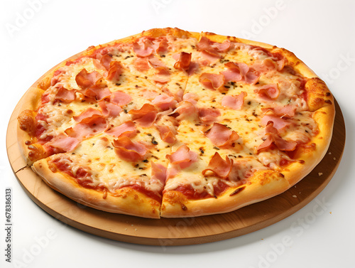 Delicious ham pizza with cheese isolated on white background 