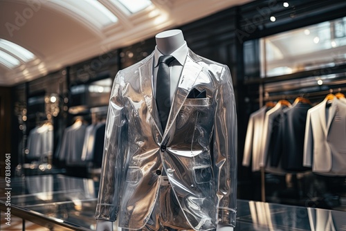 A Classic transparent Suit in a Clothing Store.