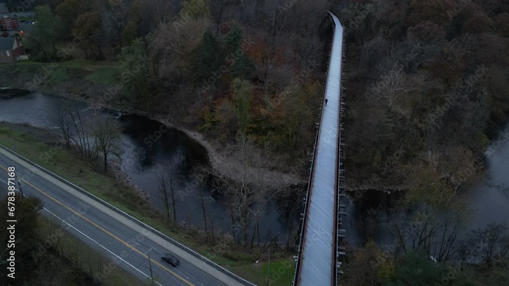 rosendale trestle (aerial view at dusk, sunset, night time) large rail